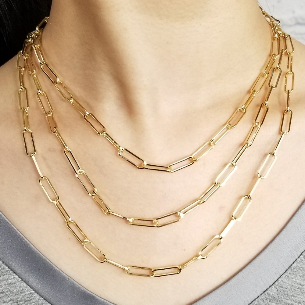 NEW 14K Gold Paperclip Chain Necklace Choker - Picture 2 of 8
